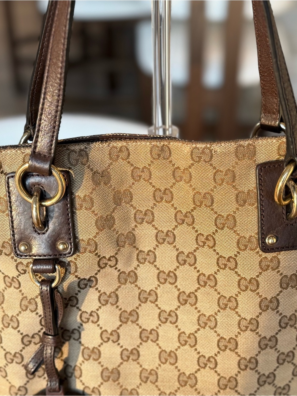 Authentic Gucci Sukey GG Canvas Tote Brown Leather Shoulder Bag - Picture 3 of 12